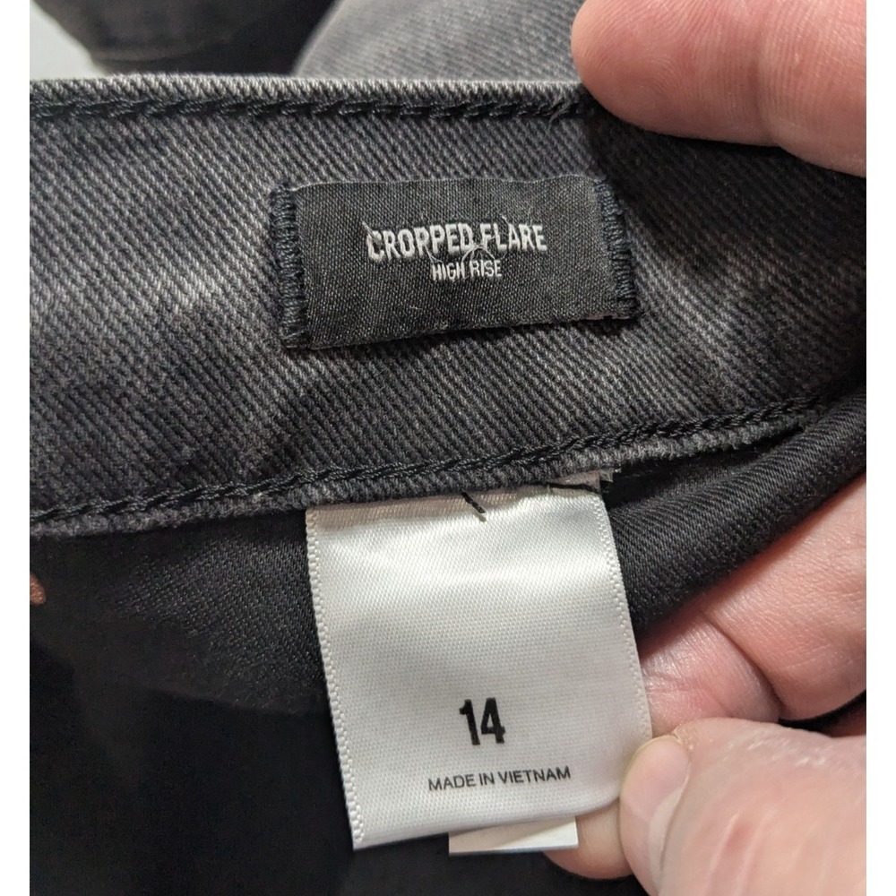 EXPRESS CROPPED FLARE‎ HIGH RISE - Women 14 Raw Hem Black Denim Jeans NEW - Picture 4 of 16